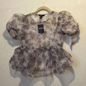2/$15 NWT Forever 21 Sheer Smokey Rose Peplum Top Size S